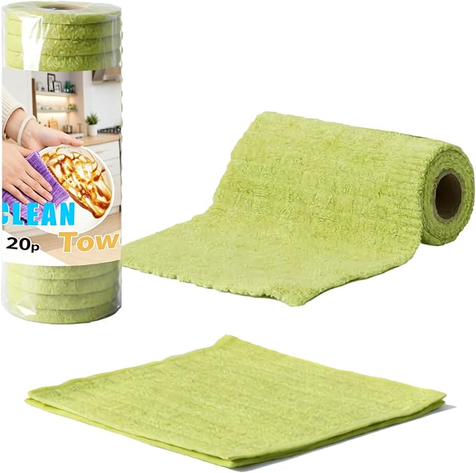 20PCS Cleaning Cloth, Reusable Wet & Dry Use Lint-Free Cleaning Rags 10"*10"(Green)
