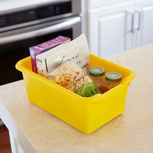 ECR4Kids Scoop Front Storage Bin, Multipurpose Organization, Yellow, 5-Piece | Durable plastic, GREENGUARD Gold Certified, 1.2 gallon capacity, lightweight & nestable, built-in handle, classroom/home use