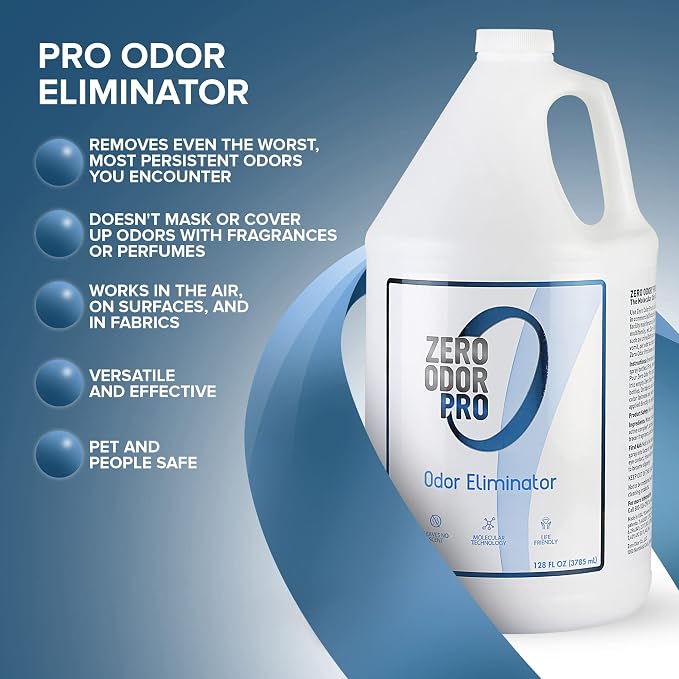 Zero Odor Pro Commercial Odor Eliminator Refill, Room Deodorizer, 128 oz | Unscented Air Freshener & Deodorizer for Offices, Restrooms, Trash Rooms & Dumpsters, Sprayer not included & Leaves no Scent