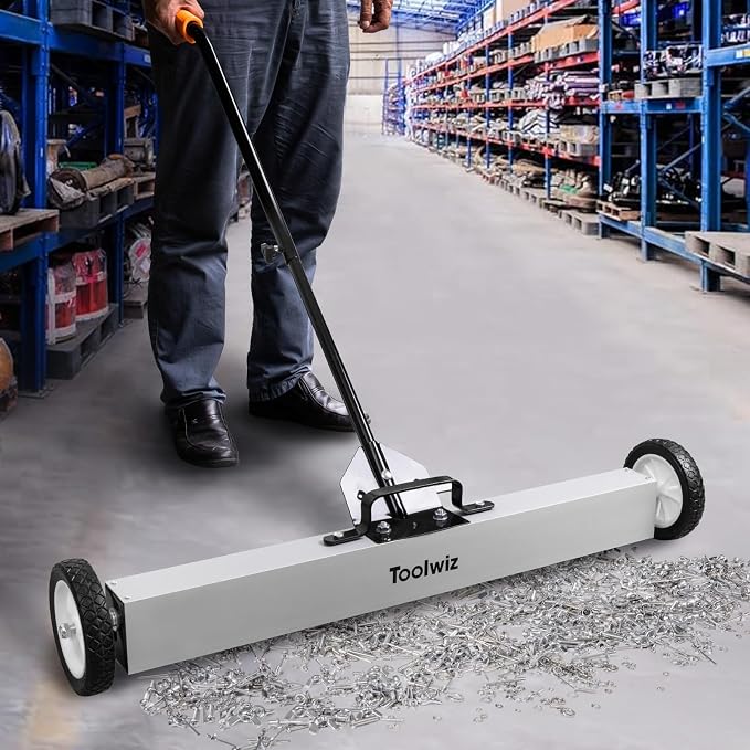 Toolwiz 36" Magnetic Sweeper with Wheels, 50 Lbs Capacity Quick Release | Rolling Magnetic Floor Sweeper, Telescoping Holder, Quick Release Latch, Industrial Heavy Duty Metal Pick Up