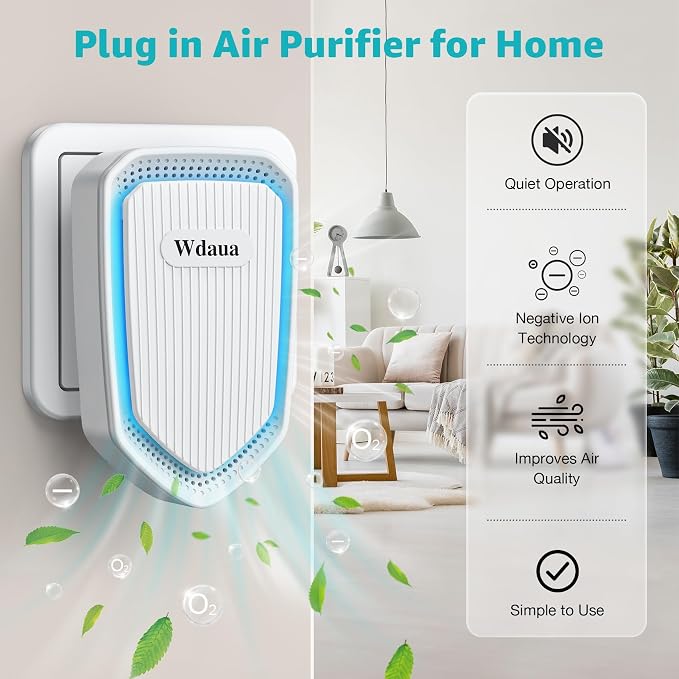 Plug In Air Purifier Negative Air Freshener for Home | 4 Pack Air Ionizers for Dust Mites, Pets Odor Reducer Smoke Bedroom, Office, Basement Kitchen