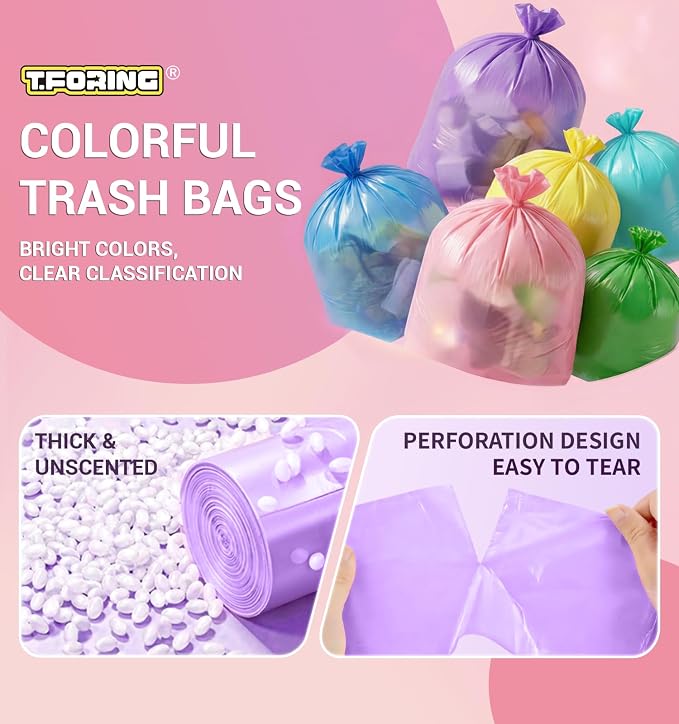 Small Trash Bags 4 Gallon, 0.86 Mil, Unscented, Purple, 150 Count | 15 Liter Garbage Bag, Plastic Waste Basket Can Liners, Durable, Leakproof, Tear Resistant, for Bathroom Office Car Bulk
