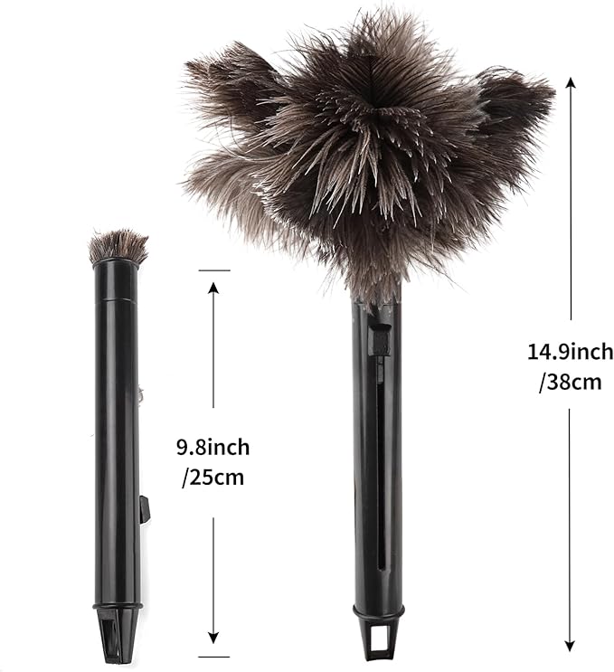 Retractable Feather Duster-Genuine Ostrich Feathers,Anti-Static,Reusable Eco-Friendly Handheld Cleaning for Keyboard,Home,Car,Office(10 to 15 Inches) 1 Pack