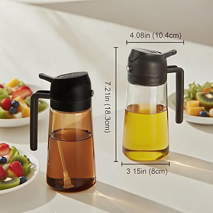 2 in 1 Oil Sprayer for Cooking, 16oz/470ml | Oil Dispenser for Kitchen Gadgets, Premium Food-Grade Oil Bottle, for Salad, Air Fryer, BBQ