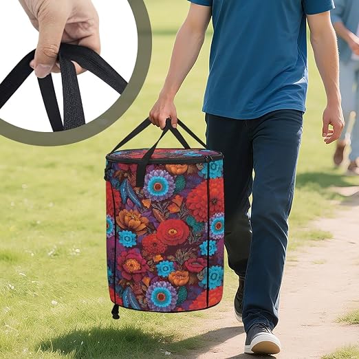 BIGCARJOB Hippie Floral Outdoor Trash Can Storage Collapsible Pop-up Recycle Trash Can 22.83x17.71 Waterproof Garbage Bin Bag with Lid and Clip