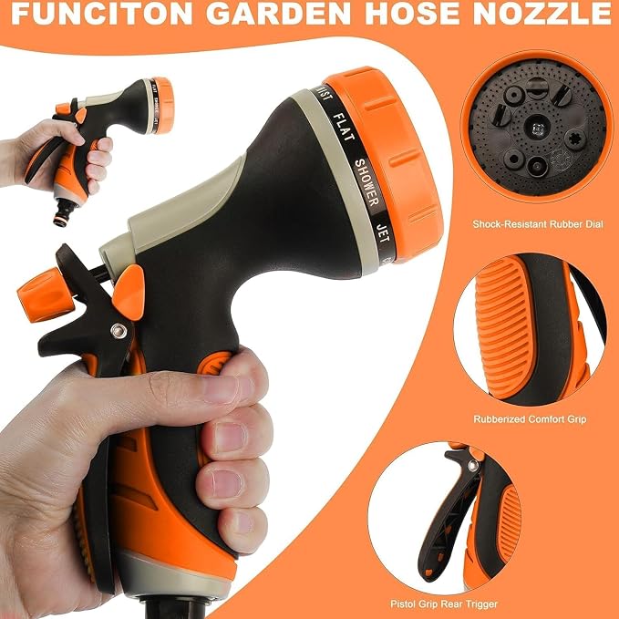 Garden Hose Nozzle with Adjustable 10 Watering Patterns Hose Spray Nozzle | Slip Resistant High Pressure Leak-Proof ,Water Hose Nozzle Sprayer for Plants & Lawns Watering,Car Washing and Pet Showering