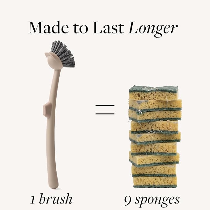 Earth & Mango Magnetic Dish Brush & Scraper, Snaps to Sink, Cacao Brown