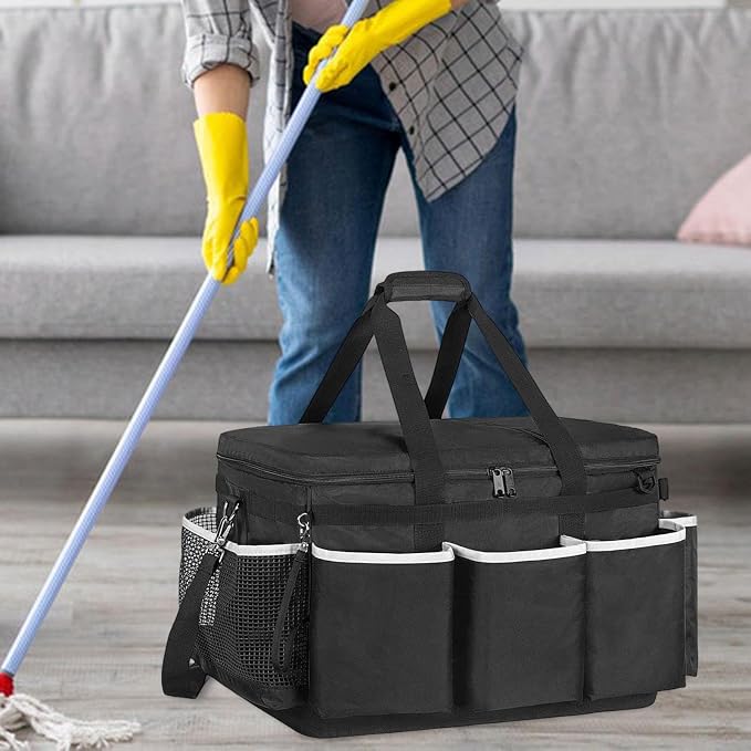 Cleaning Supplies Organizer Portable Cleaner Tools Tote Bag with Shoulder Strap, Large Capacity Tool Bag for Housekeeping, 19.02x12.52x12.52 inch