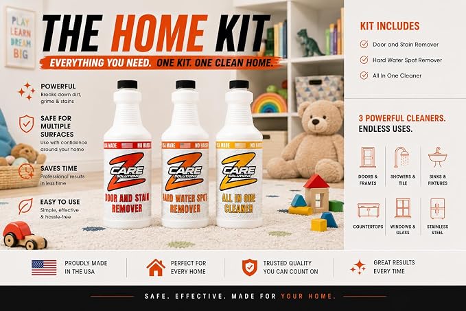 Home Cleaning Kit by ZCare Solutions Hard Water Remover, All in One Cleaner, & Odor and Stain Remover Bundle for Homes, Kitchens, Bathrooms, Bedrooms, and more