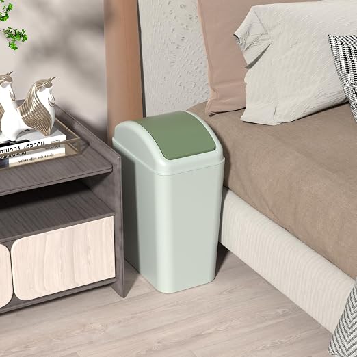 4.5 Gallon Plastic Garbage Can with Swing Lid, Green | Slim Trash Bin for Bathroom