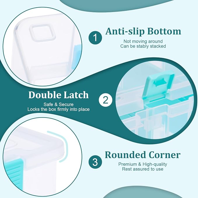 BTSKY Clear Plastic Dividing Storage Box with 4 Compartments Adjustable Storage Bin with Lid Plastic Craft Storage Container Multipurpose Sewing Box Art Supply Organizer, 13.3x8.1x3.4 Inches | 13.3x8.1x3.4 Inches Adjustable Storage Bin with Lid Plastic...