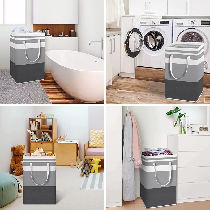 HomeHacks 2-Pack Large Laundry Basket, Waterproof, Freestanding Laundry Hamper, Collapsible Tall Clothes Hamper with Extended Handles for Clothes Toys in the Dorm and Family Gradient Grey, 88L | Waterproof, Freestanding, Collapsible Clothes Hamper with...