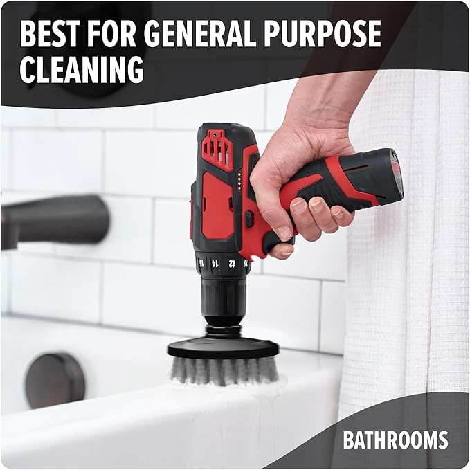 Dirt Devil Medium Bristle Cleaning Brush Set, Includes 2" & 3.5" Brushes | For Use on Showers, Porcelain and More, General-Purpose Cleaning, Scrubber Brush Drill Attachment for Cleaning