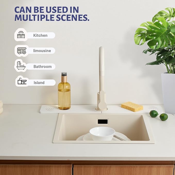 30 Inch Stone Faucet Mat for Kitchen Sink quick dry around faucet | Sink Splash Guard Water Absorbing Stone Tray for Sink, Counter Protector Matt for Kitchen & Bathroom
