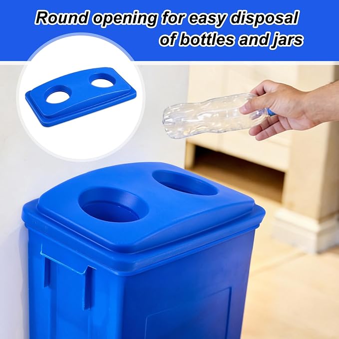 Maxdot 1 Pack Recycle Bin Lids Each with Two Bottles & Cans Openings, Blue | Plastic Fit 23 Gallon Slim Trash Can, for Waste Recycling Sorting, Kitchen Classrooms Offices Outdoor