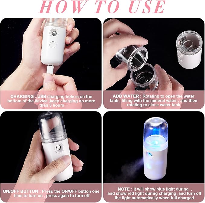 Honoson 2 Pack Nano Facial Mister for Lashes Sprayer,White and Blue | USB Rechargeable Handheld Humidifier with Eyelash Extensions, 1 Oz Portable Sprayer Ideal for Makeup Skin Hydration