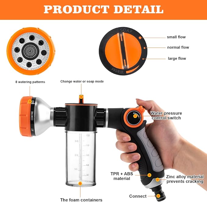 Upgrade Dog Washing Hose Attachment Soap Dispenser | Dog Wash Hose Attachment with Pet Bath Brush | Car Wash Mitt | Dog Comb for Showering Pet (Hose Not Include)