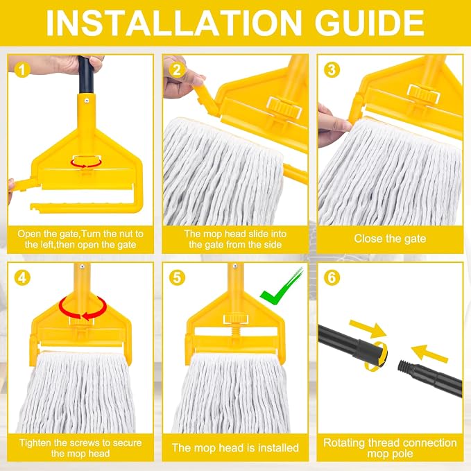 KeFanta 2 Pack Commercial Mop Heavy Duty Industrial Mops,60" Long Handle | Looped-End String Cotton Wet Mop Head Replacement, for House,Kitchen,Laminate,Tile,Vinyl,Hardwood Floor Cleaning