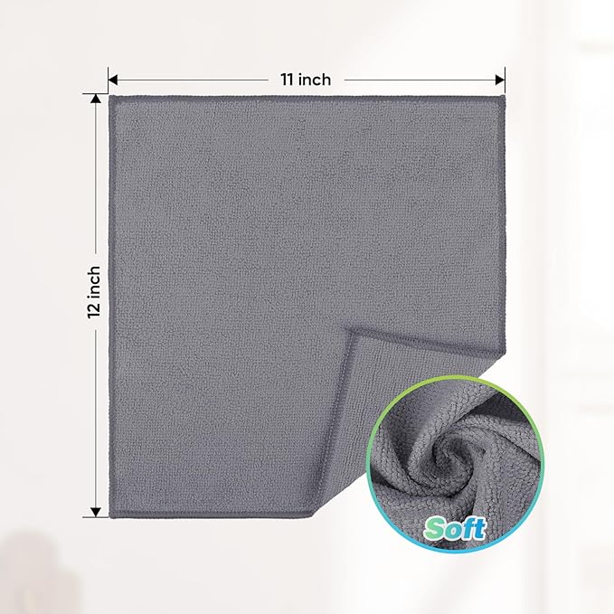 HOMEXCEL Microfiber Cleaning Cloth, 24 Pack Cleaning Rags for House 12"X11" | High Absorbent, Lint Free Microfiber Towels for Cars Kitchen House & Window, Reusable Cleaning Towel, Grey