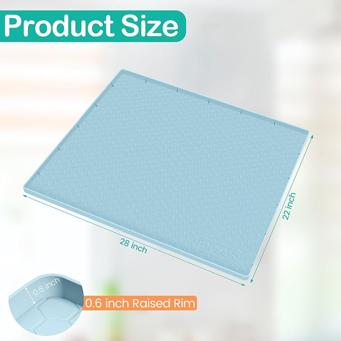Silicone Under Sink Mat 28"x22", Waterproof Cabinet Liner, LightBlue | Shelf Liner, Cabinet Protector, Home Organizer, for Kitchen, Bathroom, Multipurpose, Leak Proof, Easy Clean, Drip Tray, Clean