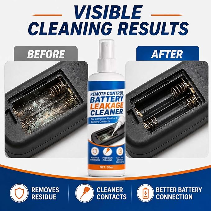 Remote Control Battery Leakage Cleaner, Battery Terminal Cleaner，100ml-1pc | Precision Cleaning, Safe for Battery Contacts, Includes Microfiber Cloth, For Residue Buildup