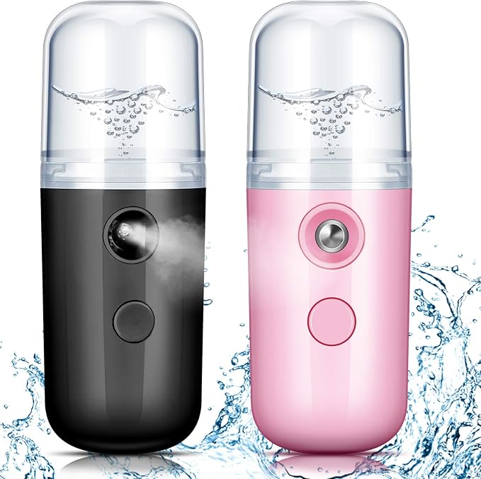 Honoson 2 Pack Nano Facial Mister for Lashes Sprayer,Black and Pink | USB Rechargeable Handheld Humidifier with Eyelash Extensions, 1 Oz Portable Sprayer Ideal for Makeup Skin Hydration
