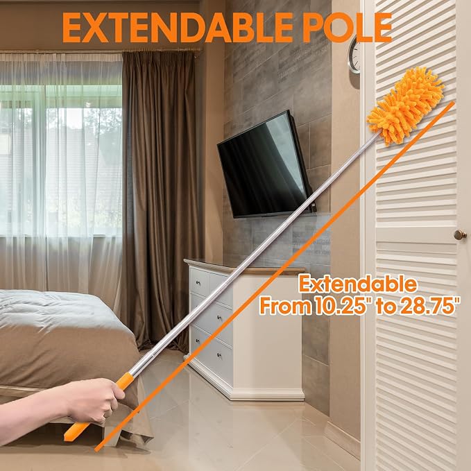 Dusters for Cleaning, 30-100 Inch Long Handle with 4 Duster Types | Washable & Reusable Heads, Detachable Duster Heads Clean High Ceilings, Ceiling Fan, Blinds, Cobwebs & Home Surfaces, Orange