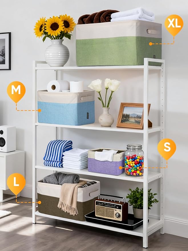 BALEINE 4 Pack Fabric Closet Storage Bins for Shelves, Linen Closet Organizers and Storage, Decorative Baskets for Organizing, Shelf, Clothes, Home, Office (Grey, 12"x8"x8")
