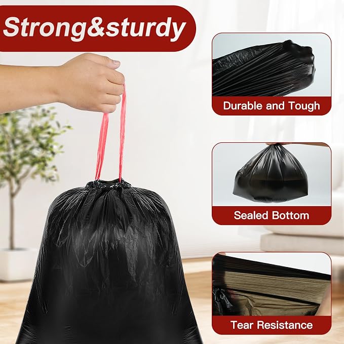 O2frepak 33gal Drawstring Tall Trash Bags 30ct 80x100cm Scented Heavy Duty | Kitchen Tall Reinforced Leakproof Garbage Bags