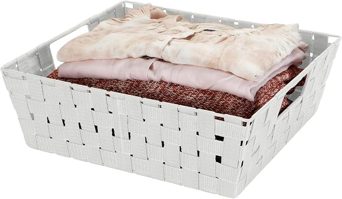 Simplify 2 Pack Large Storage Shelf Totes with Woven Strap in Heather Grey | Decorative | Baskets | Organization | Accessories | Drawer | Desk | Closet | Bathroom | Bedroom | Nursery | Toys | Gifts