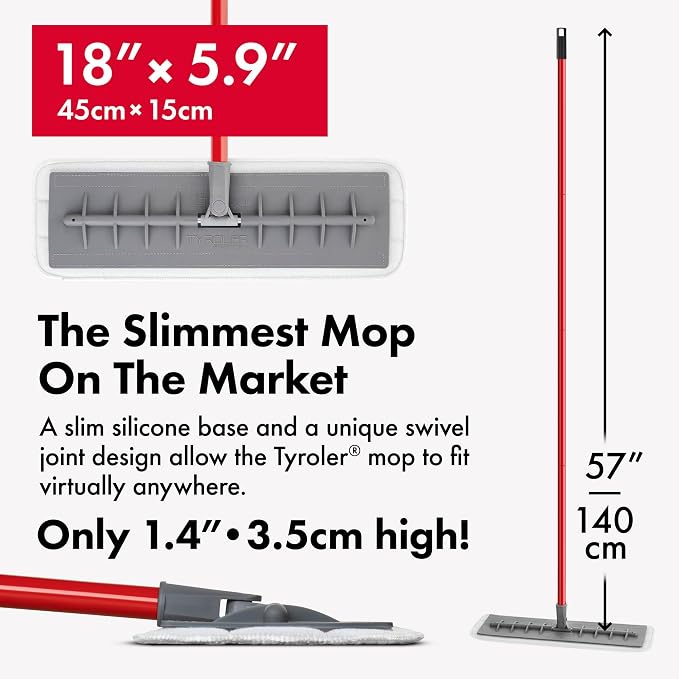 Floor mop Silicone | | Long Aluminum Anti-Rust 4-Part Handle 140 cm, Fits Hardwood, Walls, Laminate, Parquet & Tile | 2 Microfiber Pads