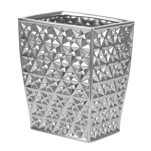 Ceramic Rectangular Small Trash Can - Wastebasket, Garbage Container Bin for Bathroom, Bedroom, Kitchen, Home Office, and Kids Room, Holds Waste, Recycling - Silver | Garbage Container Bin for Bathroom, Bedroom, Kitchen, Home Office, and Kids Room, Hol...