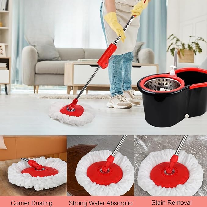 Spin Mop and Bucket with Wringer Set, 360° Spinning Mop Bucket System with 3 Microfiber Mop Replacement Heads Refills,56" Stainless Steel Extended Handle for Floor Cleaning Home(20QT) (Green) (Black)