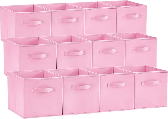 Lifewit Storage Cubes, 11 Inch Organizer Bins, 18L Pink, 12 Packs | Foldable Decorative Fabric Storage Baskets for Organizing Home Organizers with Handles for Shelves, Closet
