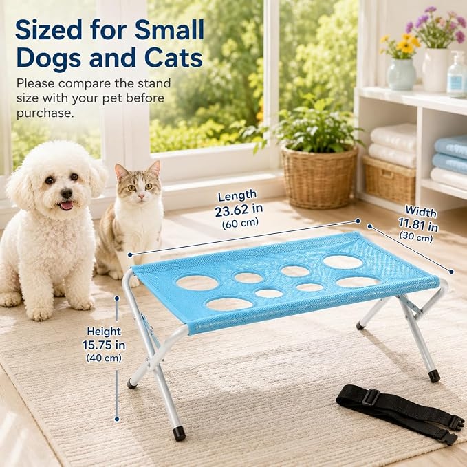 Dog Bath Hammock with Foldable Pet Bathing Stand (Blue) | For bathing, paw cleaning, nail trimming and grooming Small/Medium Dogs in showers, laundry rooms and home pet care areas