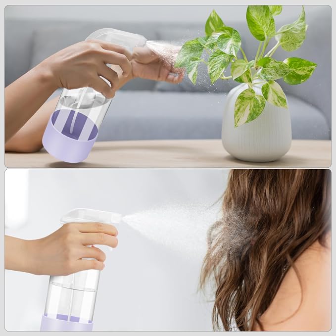 Glass Spray Bottles - 2 Pack 16 oz Clear Spray Bottles with Silicone Sleeve | Adjustable Nozzle, Mist/Stream, Refillable, Leak-proof, Anti-slip, Perfect for Hair, Cleaning Solutions, Plants, Purple