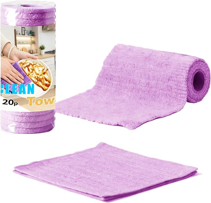 20PCS Cleaning Cloth, Reusable Wet & Dry Use Lint-Free Cleaning Rags 10"*10"(Purple)