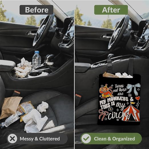 Coquette Bow Funny Car Garbage Bag Canvas Trash Can | Turns Out These Are My Monkeys Drawstring Car Trash Bag Hanging for Back Seat with Adjustable Buckle
