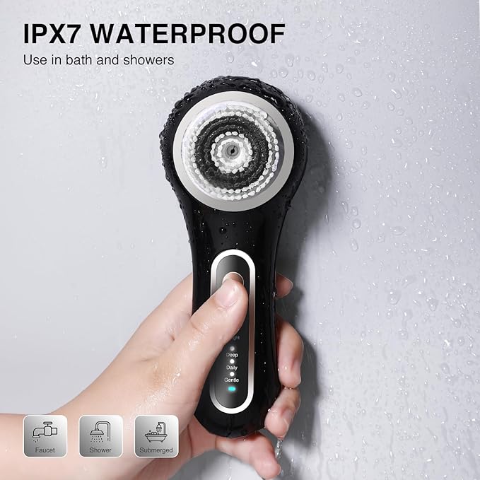 UMICKOO Rechargeable Rotating Face Scrubber with 5 Brush Heads Set | IPX7 Waterproof for Shower，2-Way Rotating Face brush for Daily & Deep Cleaning, lasts for 30 days after charging