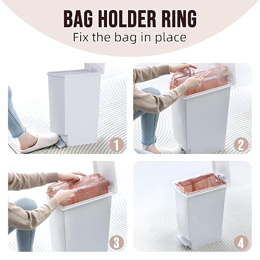 8 Gallon Trash Can With Lid and Foot Pedal, Plastic Slim Kitchen Step On Trash Can, Hands Free Recycling White Kitchen Garbage Can, Odor Block, 9 Inch Wide Trash Bin Fit For Narrow Space, 3Pack