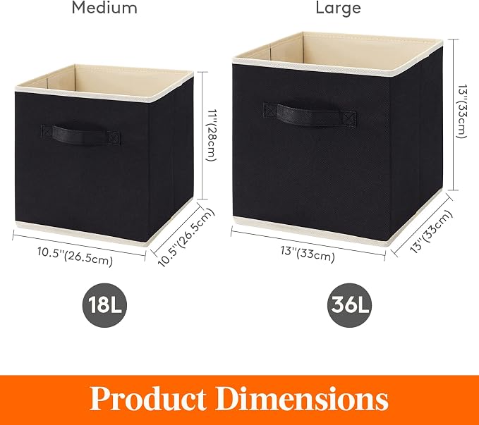 Lifewit Storage Cubes, 13 Inch Organizer Bins, 36L Black, 6 Packs | Foldable Decorative Fabric Storage Baskets for Organizing Home Organizers with Handles for Shelves, Closet