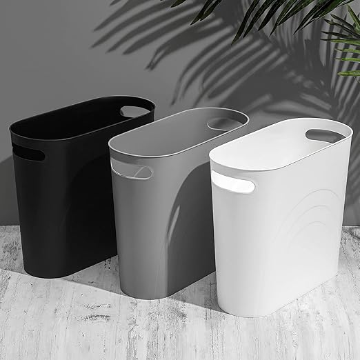 rejomiik Small Trash Can, 3.5 Gallon Slim Garbage Can Plastic Waste Basket with Handles Container Bin for Narrow Spaces Bathroom, Bedroom, Kitchen, Office at Home, Black | Plastic Waste Basket with Handles for Bathroom, Bedroom, Dorm, Kitchen, Office a...