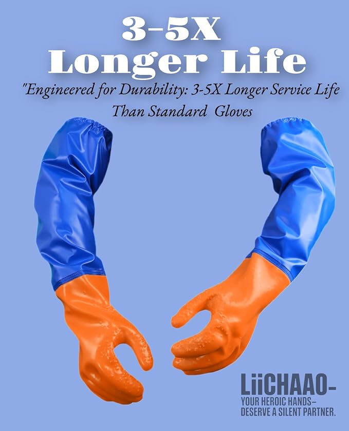 LIICHAAO Sewer&Drain snake Gloves,Abrasion Resistan Non Slip PVC Plumbing Snake Gloves-plumbing tools for professional,24-inch long protective arm
