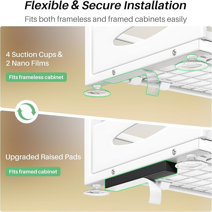 Under Sink Organizer, 2-Pack Pull Out Cabinet Organizer 2 Tier Metal Slide Out Storage Shelf Rack, L-Shaped Adjustable Height,Mesh Sliding Drawer for Kitchen, Bathroom, Laundry, Pantry, White, XL