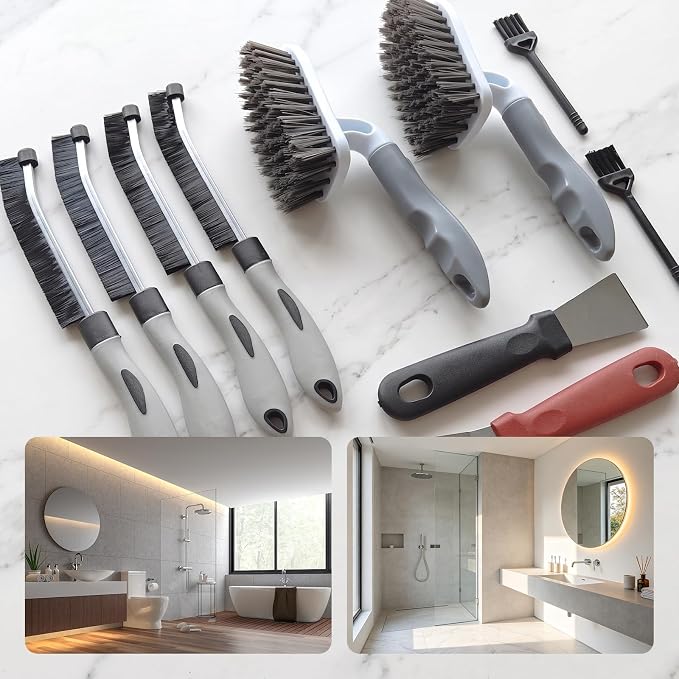 10Pcs Crevice Cleaning Brush Set: Heavy Duty Scrub Brush for Household Use | Thin Hard Bristle Gap Cleaner Brushes Kit for Deep Cleaning Kitchen Sink, Bathroom, Tile Grout, Window Sill & Narrow Spaces