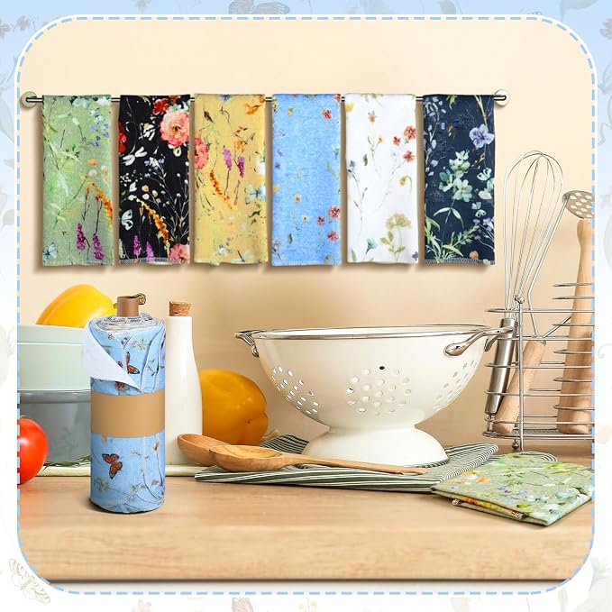 Reusable Kitchen Cloths Cotton Towel, 36 Pack, Rich Flowers | Washable 9.84x11.81in, Paperless Towel Rolls Bulk, Cleaning Cloth Napkins for Dishes