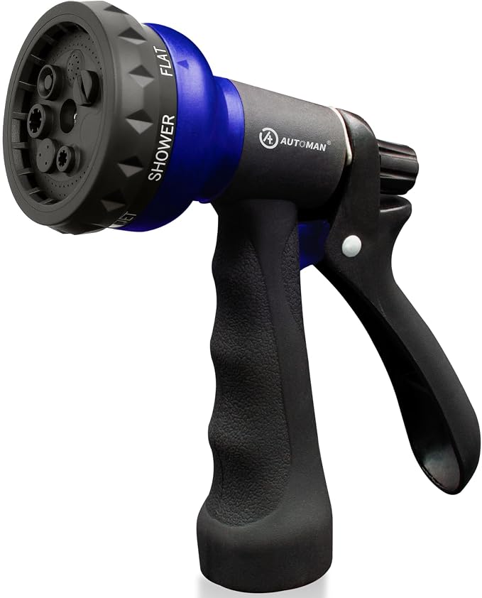 AUTOMAN Garden Hose Nozzle, Water Sprayer Nozzle with 7 Adjustable Watering Patterns,Slip Resistant Nozzle for Plants,Lawn,Washing Cars,Window Cleaning,Showering Pets & Outdoor Fun.