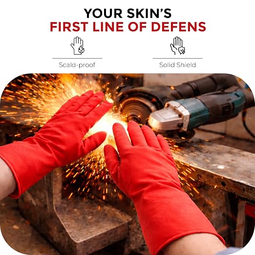 LADWA 2 Pairs Non-Slip Household Cleaning Reusable Dishwashing Gloves for Kitchen Washing Dishes Bathroom Gardening & Home Tasks Flexible Long-lasting & Waterproof Gloves Perfect for Woman Men (Red)