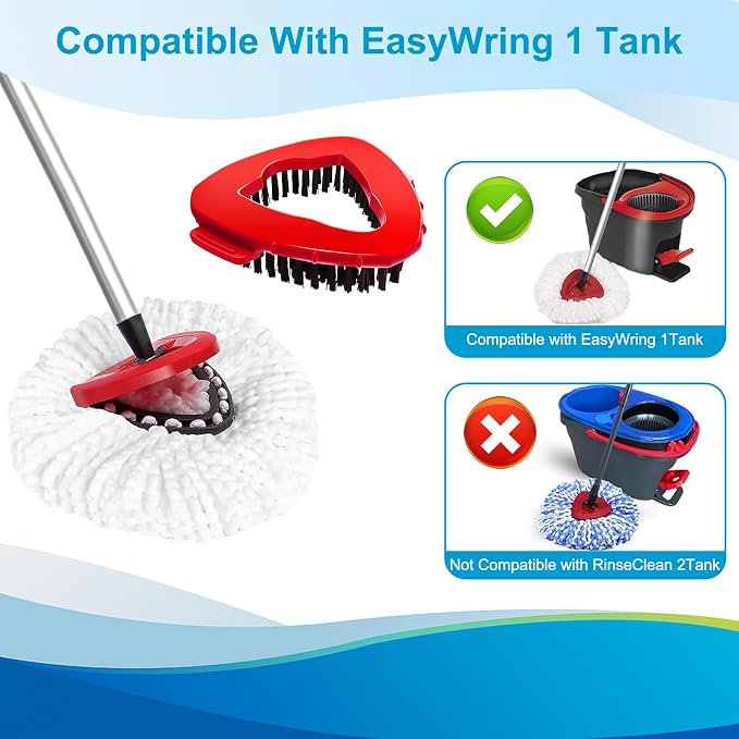 8-Pack Spin Mop Head Replacement for O Cedar Easywring 1-Tank System | Microfiber 100% Reusable Mop, 6 Mop Heads+1 Mop Base and 1 Scrub Brush Combo Set
