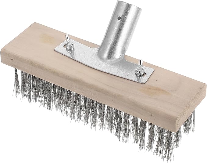 Heavy Duty Floor Scrub Brush Stainless Steel Wire 20cm Head Moss Remover Road Cleaning Brush for Outdoor Concrete and Stone Surfaces Cleaning